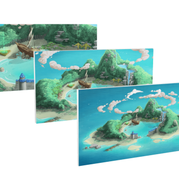 Glacias Mobile Game concept art conveying the island